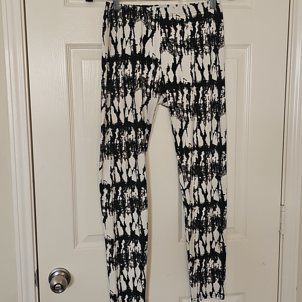 RIV Vintage 90's Y2K Pull on Marbled Tye Die Leggings Black White Large. - Picture 4 of 11
